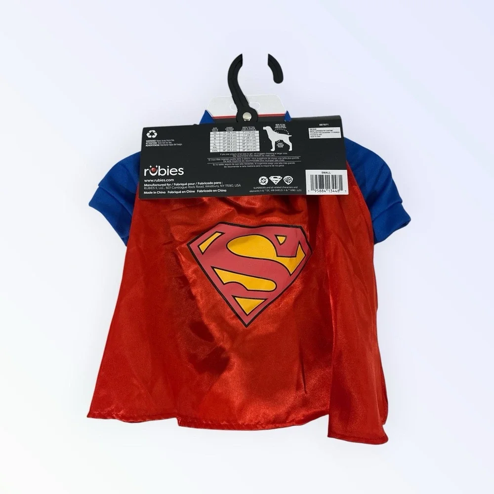 DC Comics Superman Dog Costume Set Size SMALL Polyester Red Blue Yellow Rubies